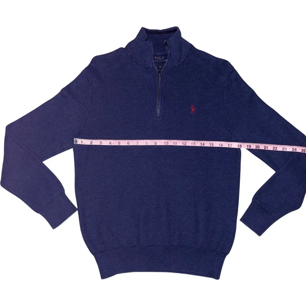 Polo Ralph Lauren Quarter Zip Navy Blue Textured Sweater Mens Size Medium